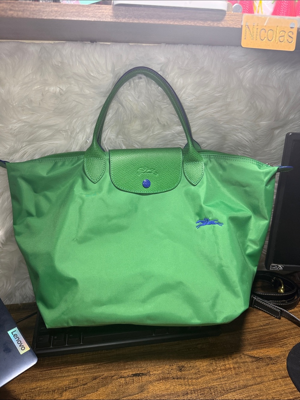 Longchamp Green Nylon Tote with Leather Trim